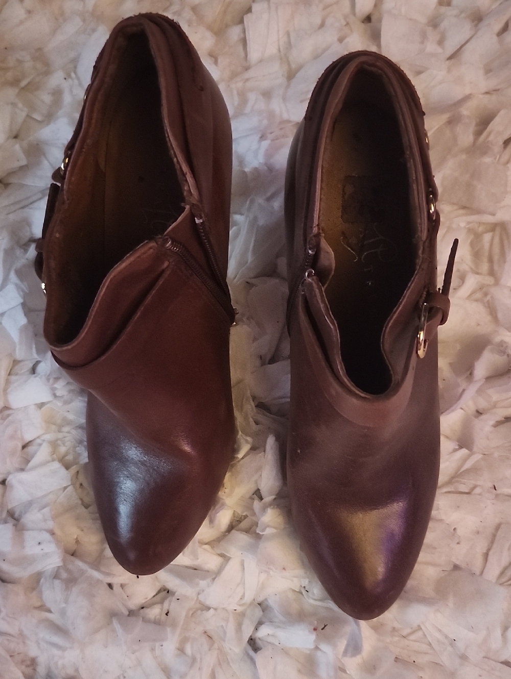 Ivanka Trump Brown Leather Ankle Booties with Side Buckle Detail